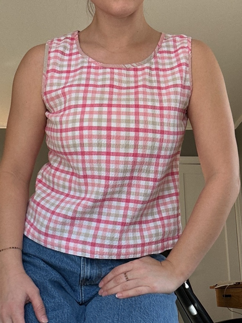 Vintage Lemon Grass Pink & White Gingham Tank Top